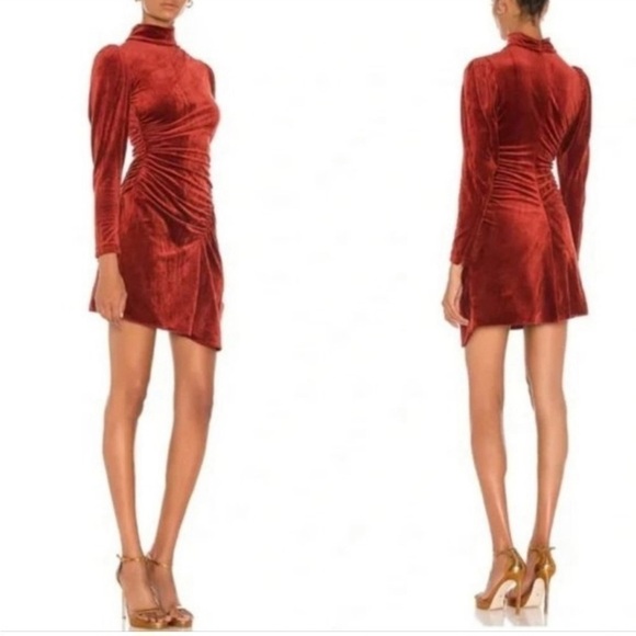 A.l.c. Marcel Ruched Velvet Mini Dress in Sumac Rust Burnt Orange 12 - Picture 1 of 15